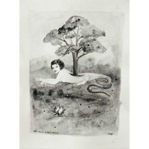 La femme, le serpent, etcaetera (version 14) - 2023 - acrylique sur papier - 28 x 21 cm