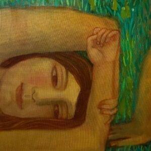 Tête de femme pensive allongée
