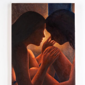 « La petite cicatrice qu’on ne voit presque plus », huile sur bois, 33 x 24 cm, 2023, galerie Maestria © Photo : Léa Mazy