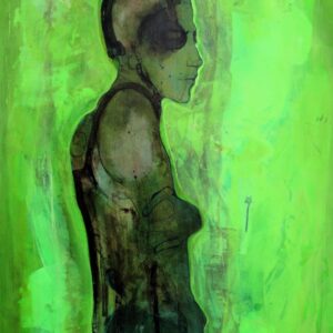 The real world 2025 feutre fin, encre, acrylique et huile sur toile 116 x 81 cm