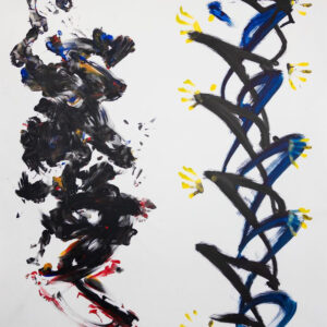 Masanari vs. Kanti, 2024 Acrylic paint and ink on canvas, 210x200 cm. Kanti