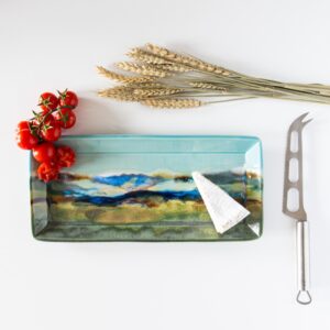 Plateau rectangulaire TERRA PAESINA vert mat, bleu ciel