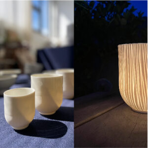 Anne Lebecel _ Tasses et Photophore en Porcelaine