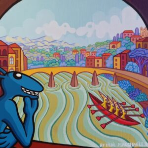 Canottaggio sull'Arno ,acrylique sur toile.